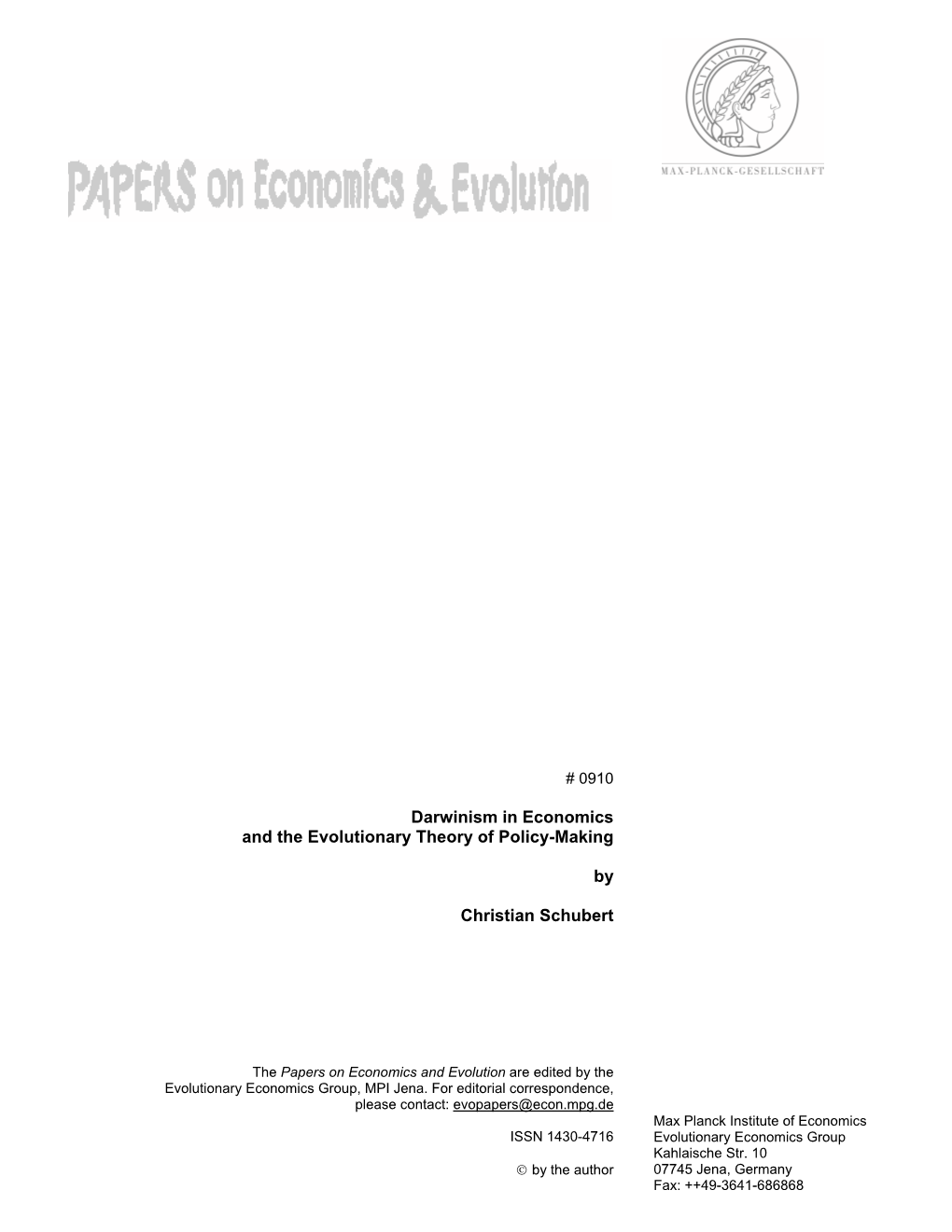 Darwinism in Economics and the Evolutionary Theory of Policy-Making