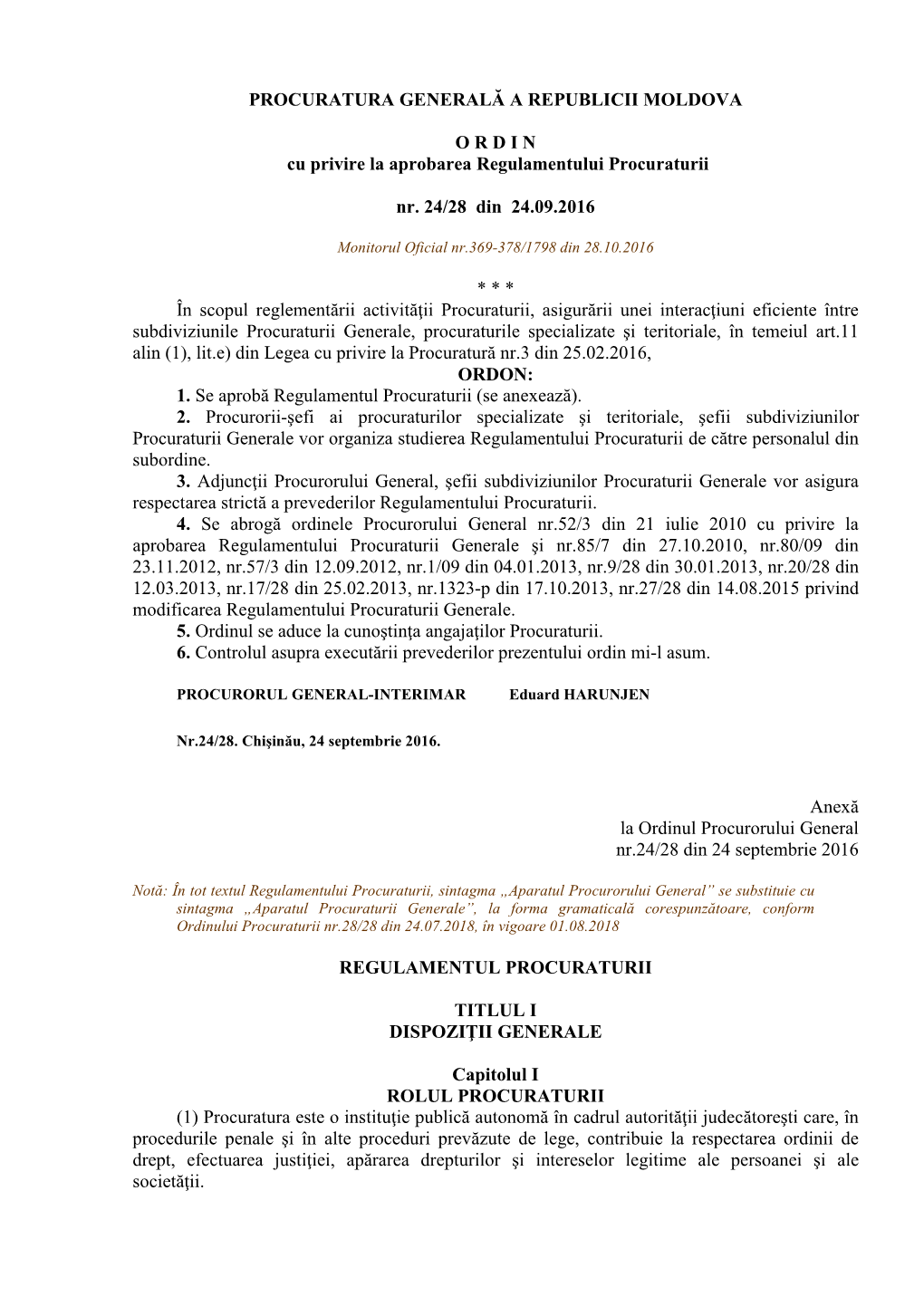 Procuratura Generală a Republicii Moldova O R D I N