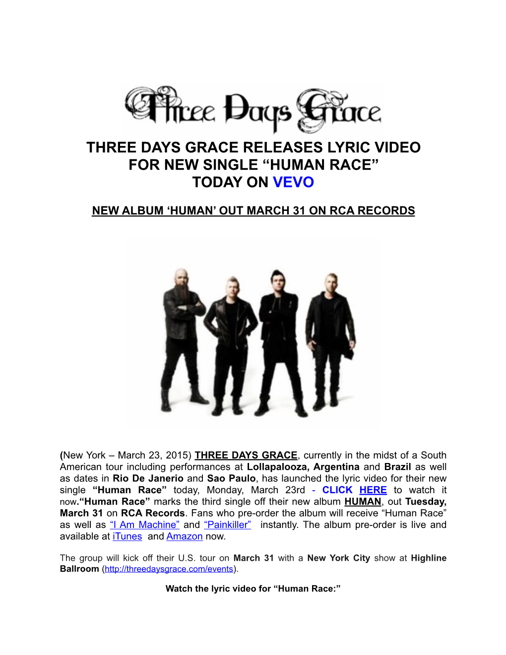 Human Race Press Release March 23, 2015