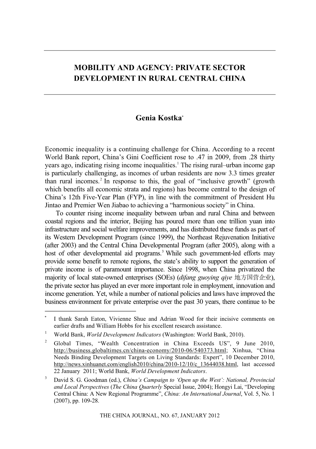 Mobility and Agency: Private Sector Development in Rural Central China
