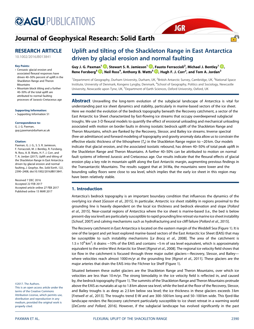 Uplift and Tilting of the Shackleton Range in East Antarctica Driven by Glacial Erosion and Normal Faulting