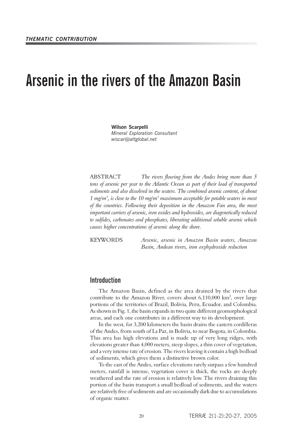 Arsenic in the Rivers of the Amazon Basin