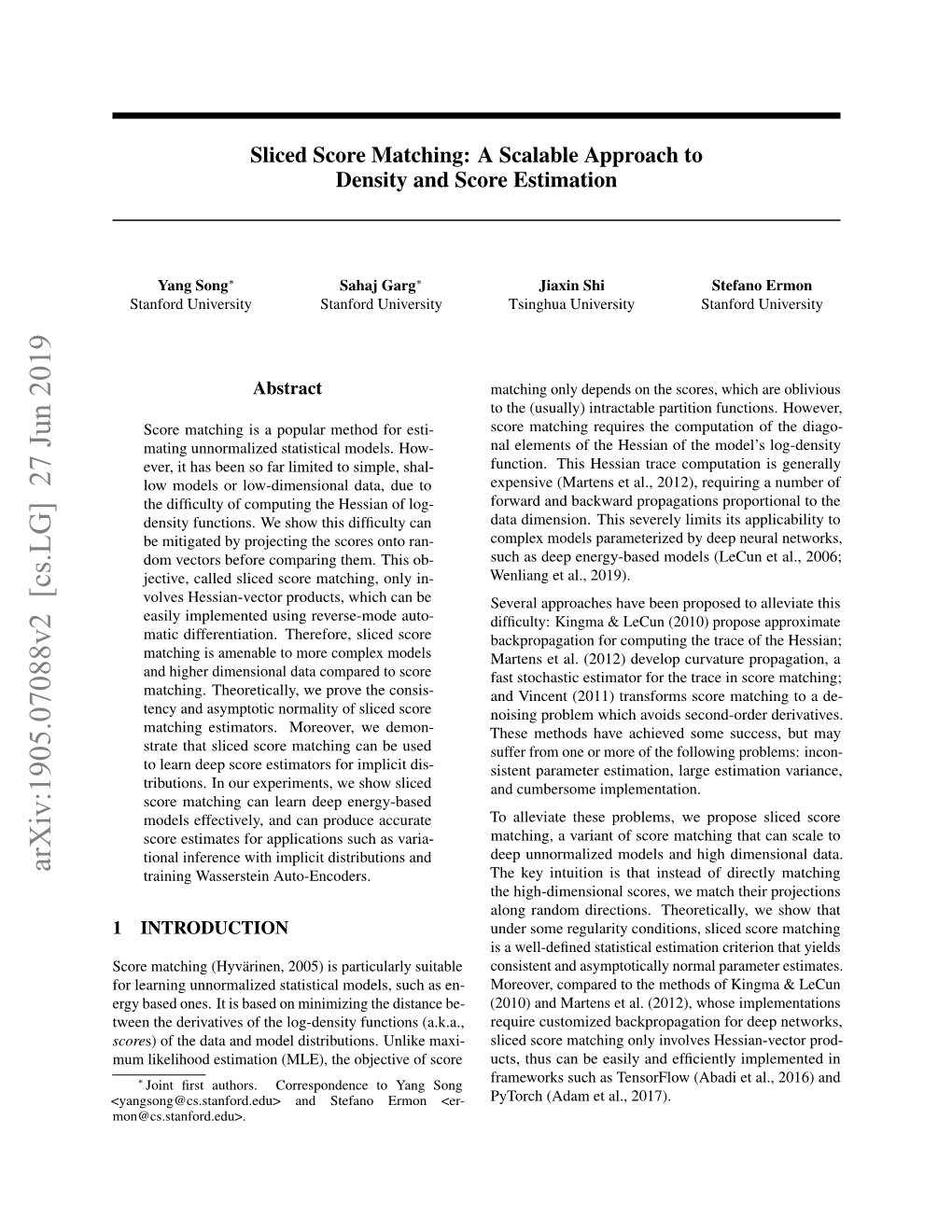 Sliced Score Matching: a Scalable Approach to Density and Score Estimation