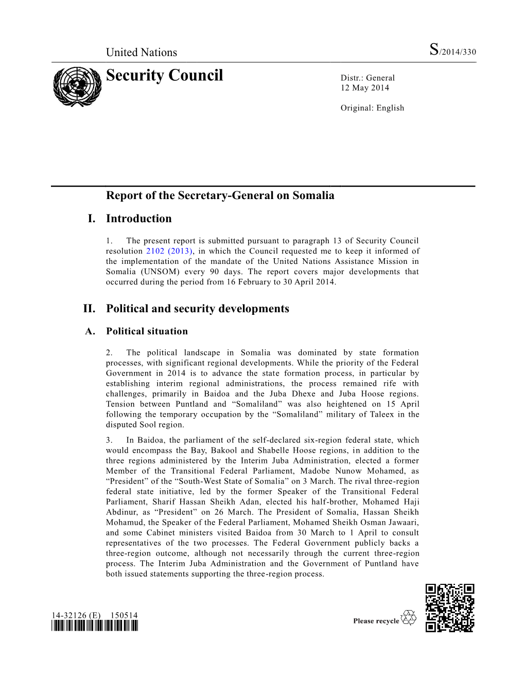 Security Council Distr.: General 12 May 2014