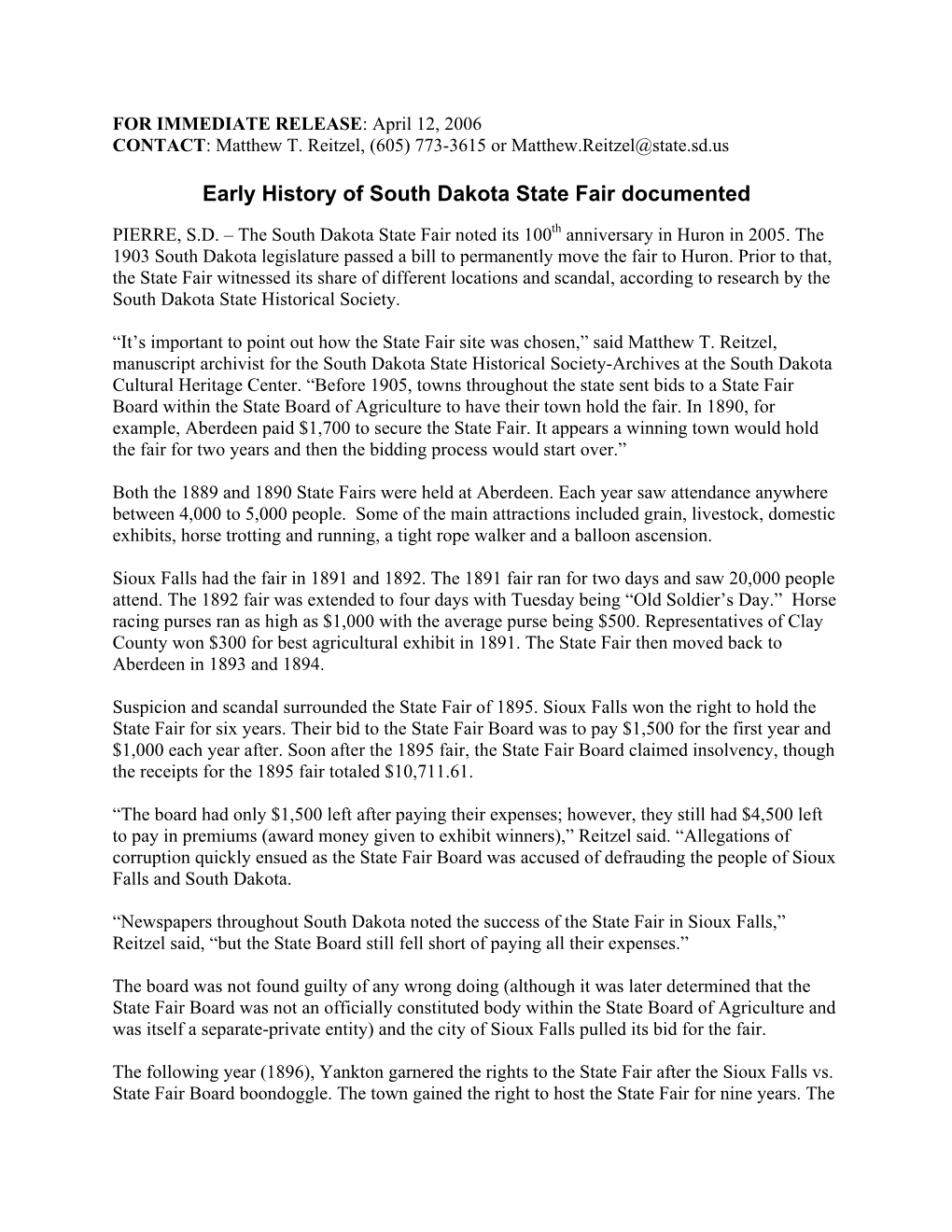 Early History of South Dakota State Fair Documented