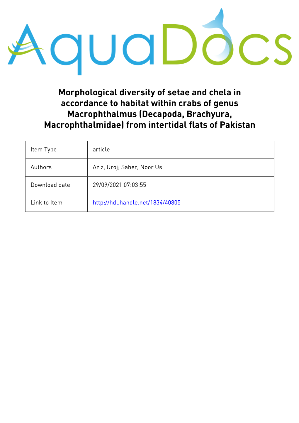 Morphological Diversity of Setae and Chela in Accordance to Habitat Within Crabs of Genus Macrophthalmus