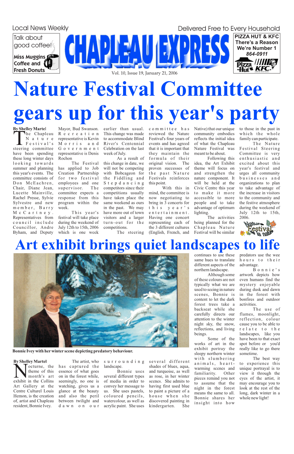 Nature Festival Committee Gears up for This Year's Party by Shelley Martel Mayor, Bud Swanson