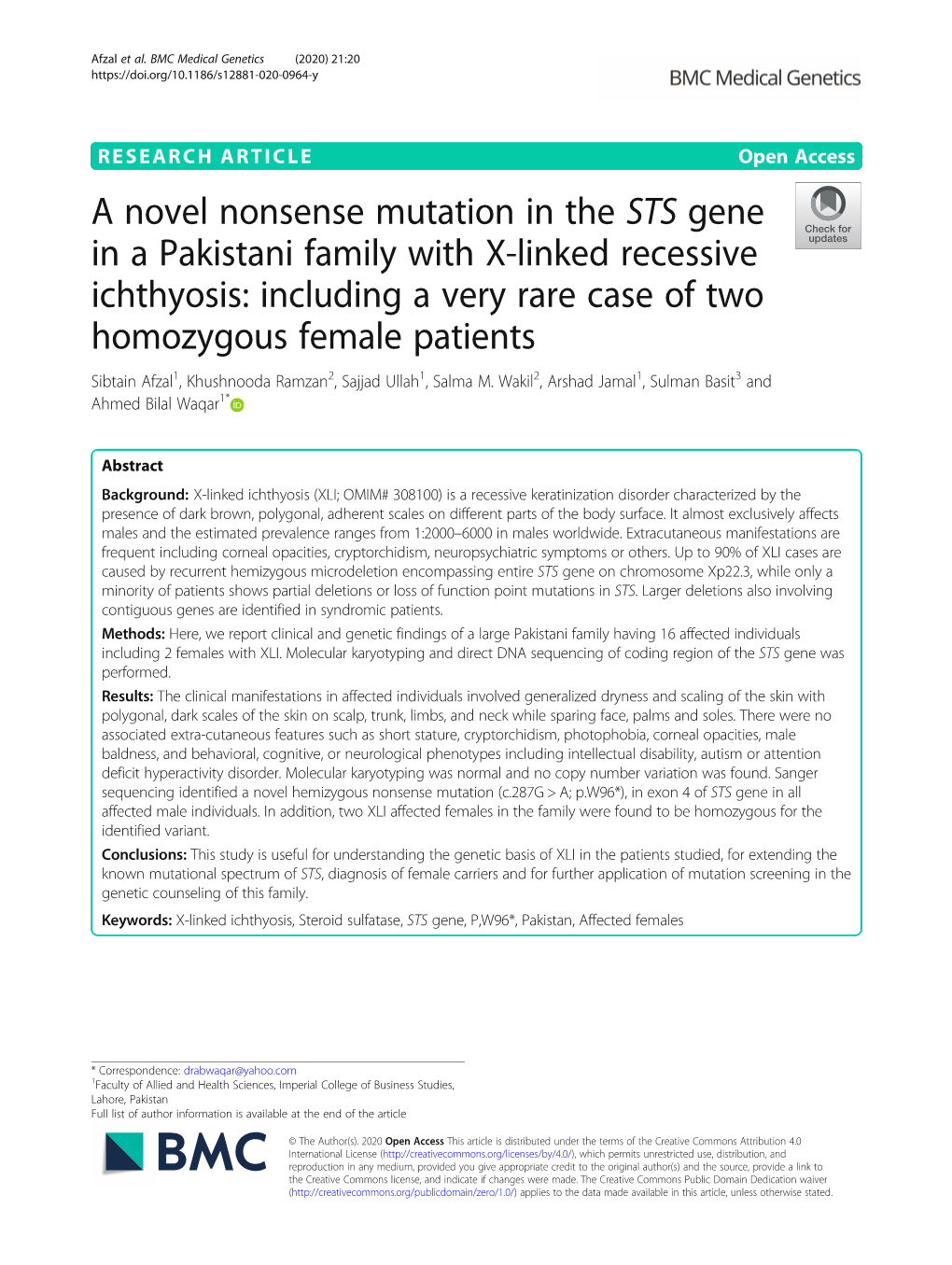 A Novel Nonsense Mutation in the STS Gene in A