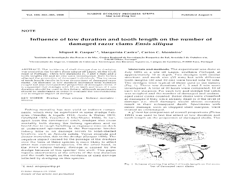 Influence of Tow Duration and Tooth Length on the Number of Damaged Razor Clams Ensis Sjljqua