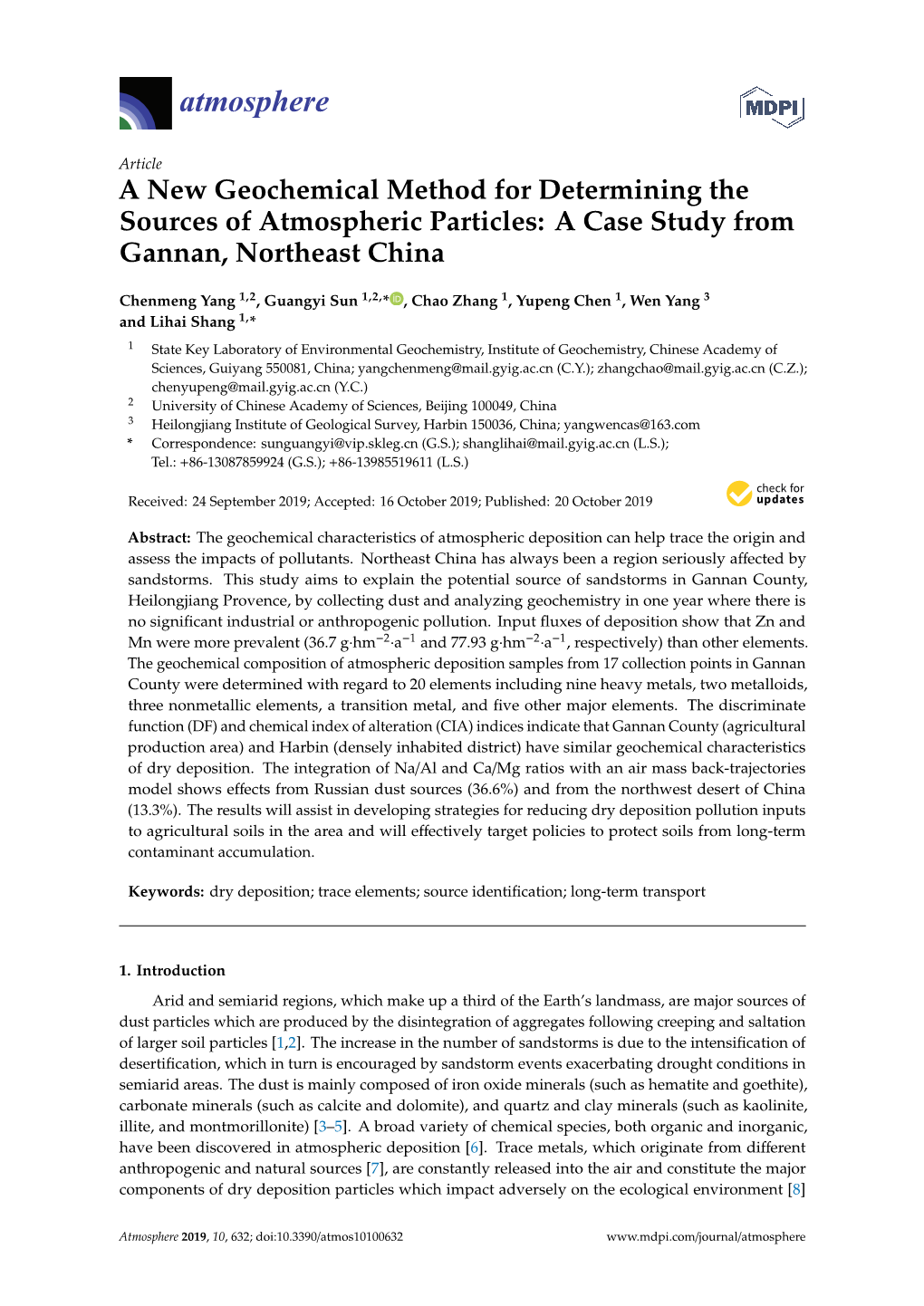 A New Geochemical Method for Determining the Sources of Atmospheric Particles: a Case Study from Gannan, Northeast China