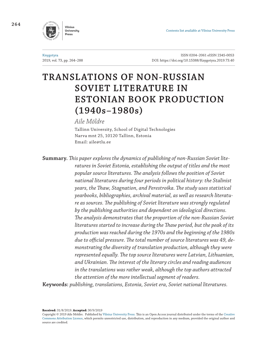 Translations of Non-Russian Soviet Literature In