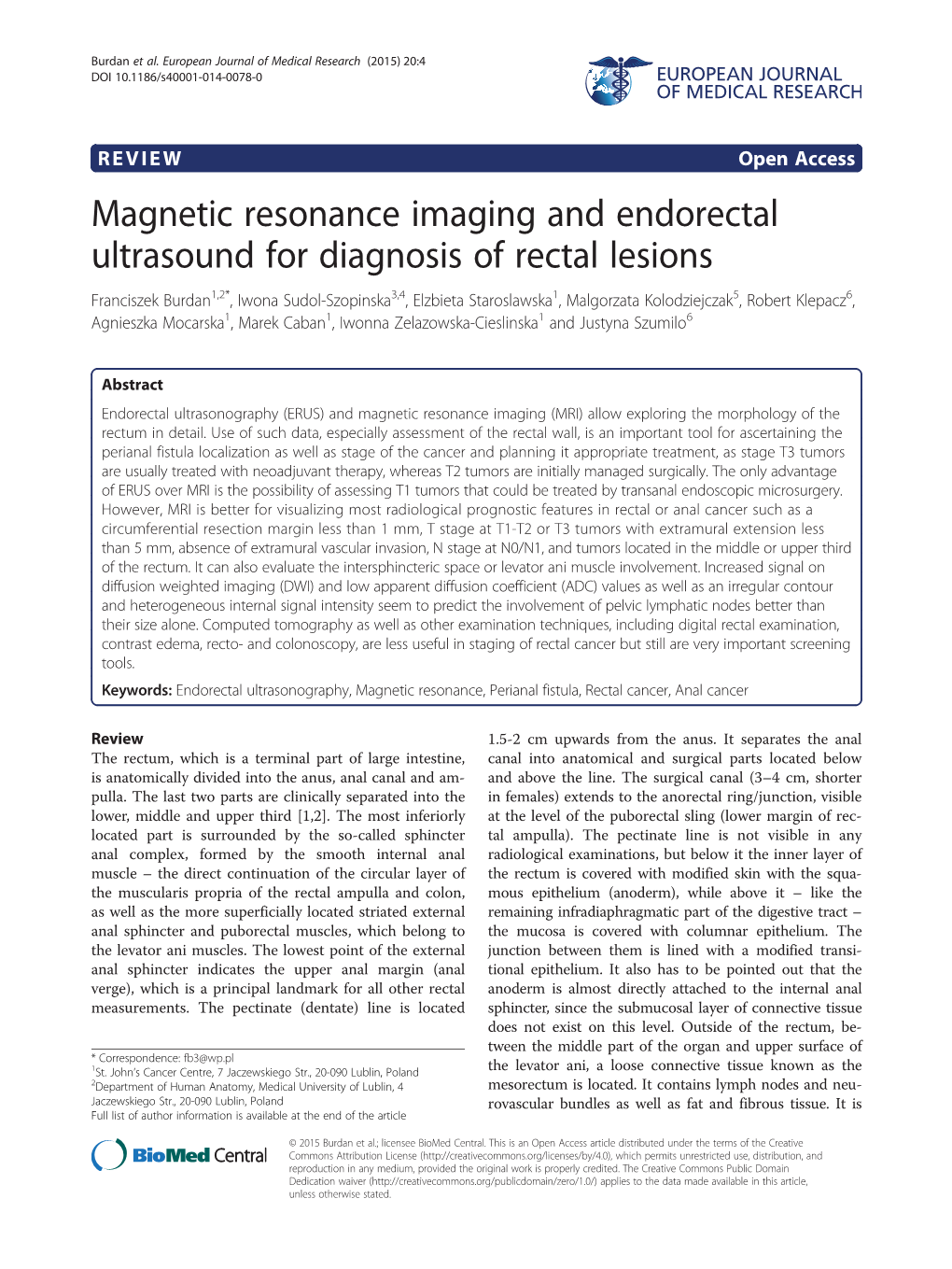 Magnetic Resonance Imaging and Endorectal Ultrasound for Diagnosis