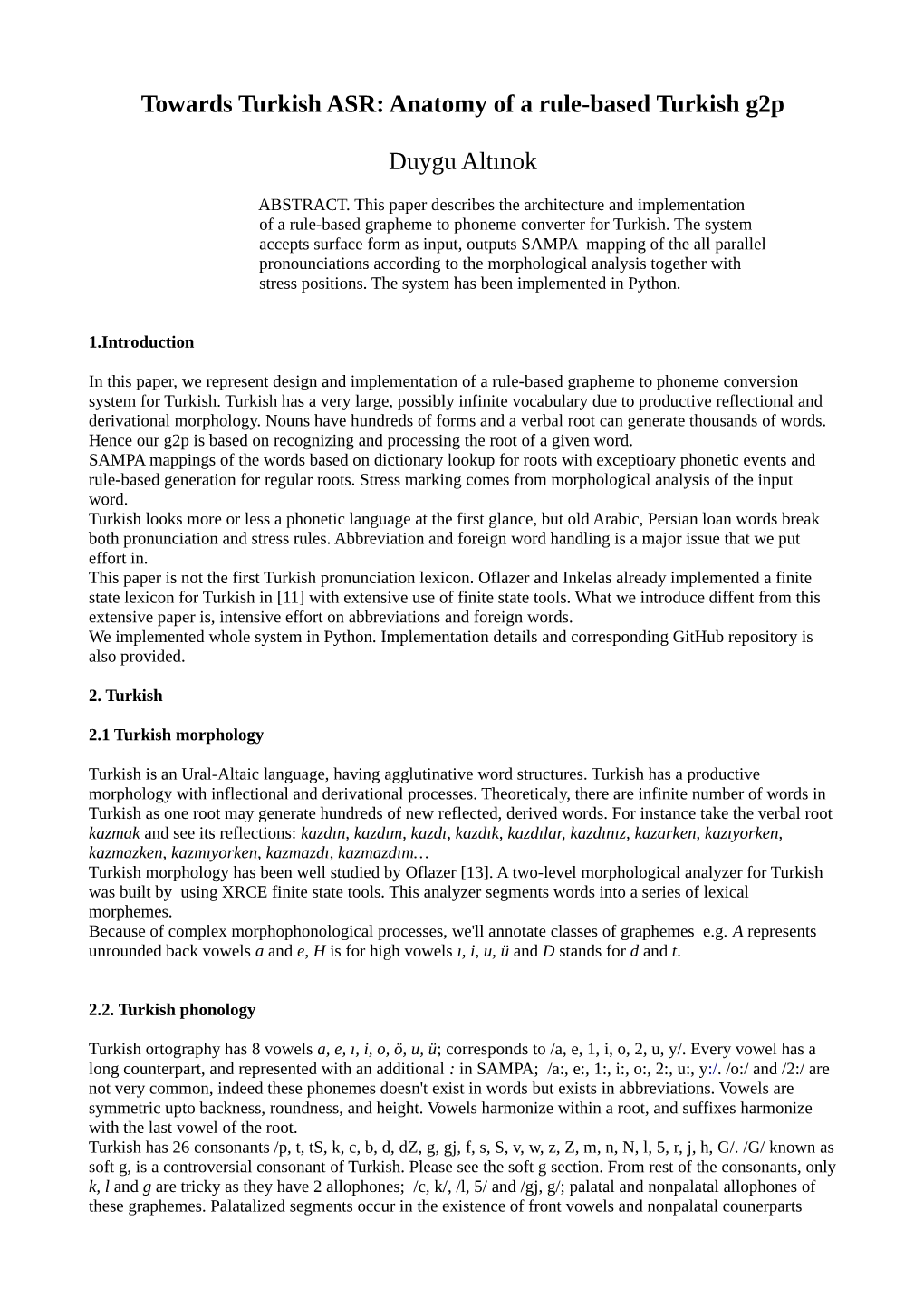 Anatomy of a Rule-Based Turkish G2p Duygu Altınok