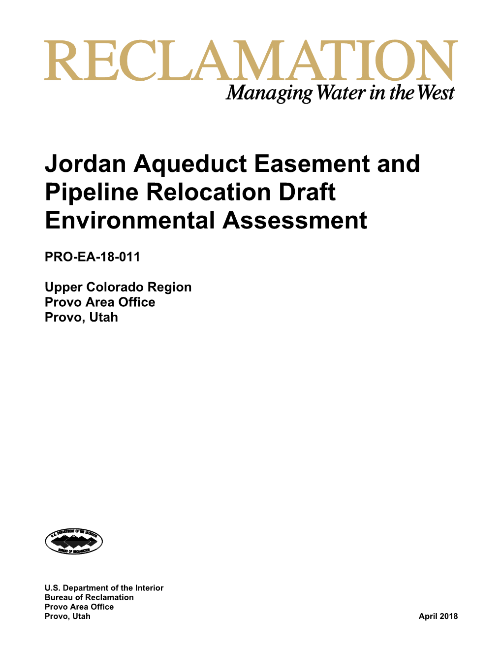 Jordan Aqueduct Easement and Pipeline Relocation Draft Environmental Assessment