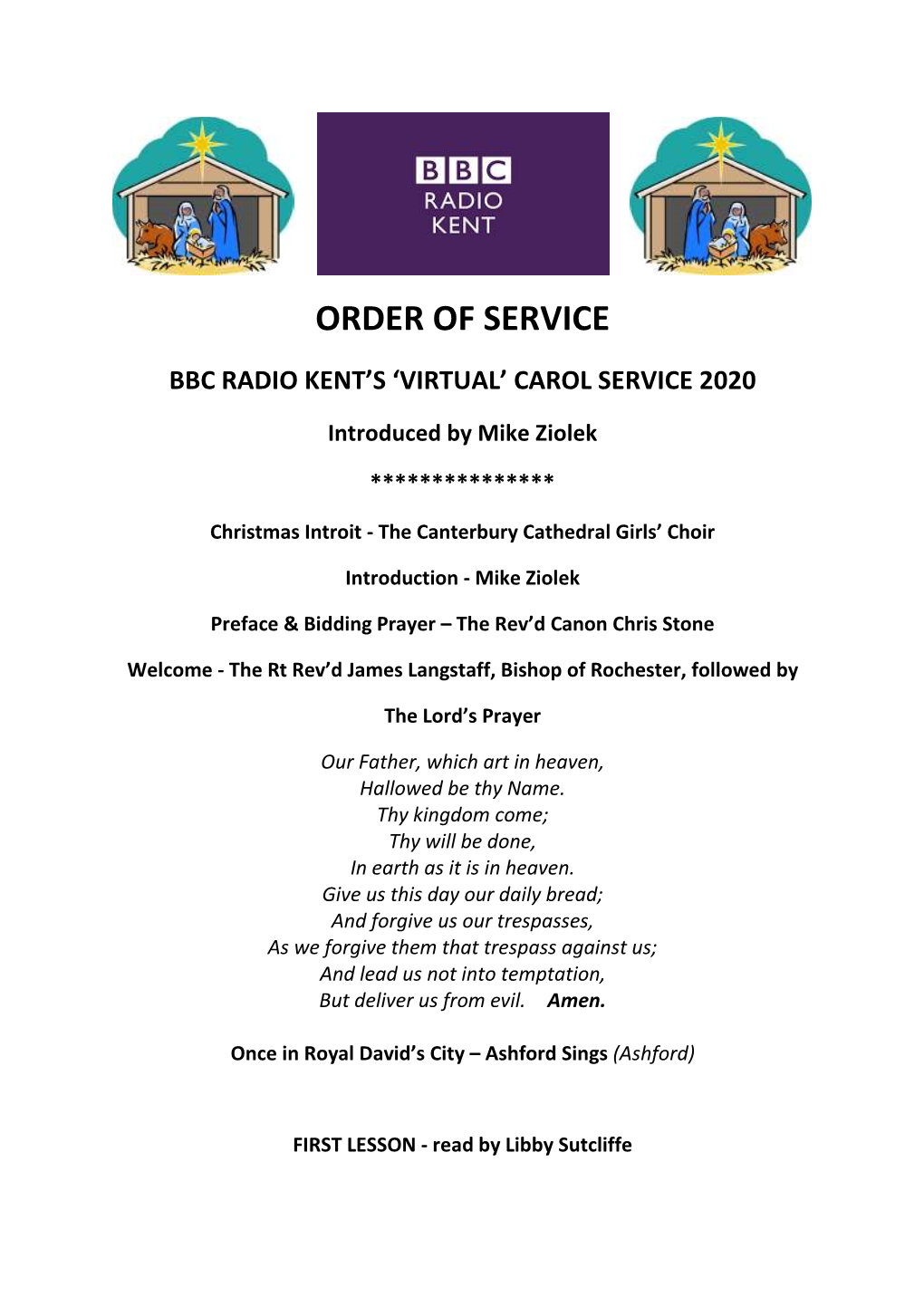 Order of Service Bbc Radio Kent's