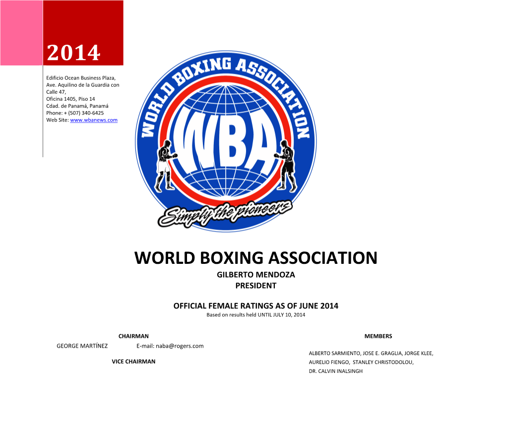 WBA Female Ranking June 2014