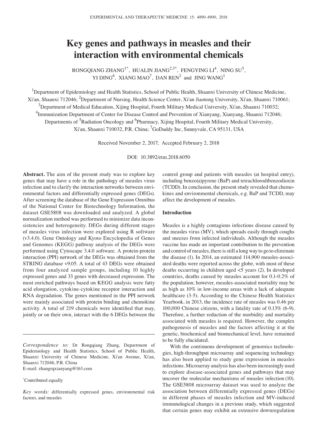 Key Genes and Pathways in Measles and Their Interaction with Environmental Chemicals