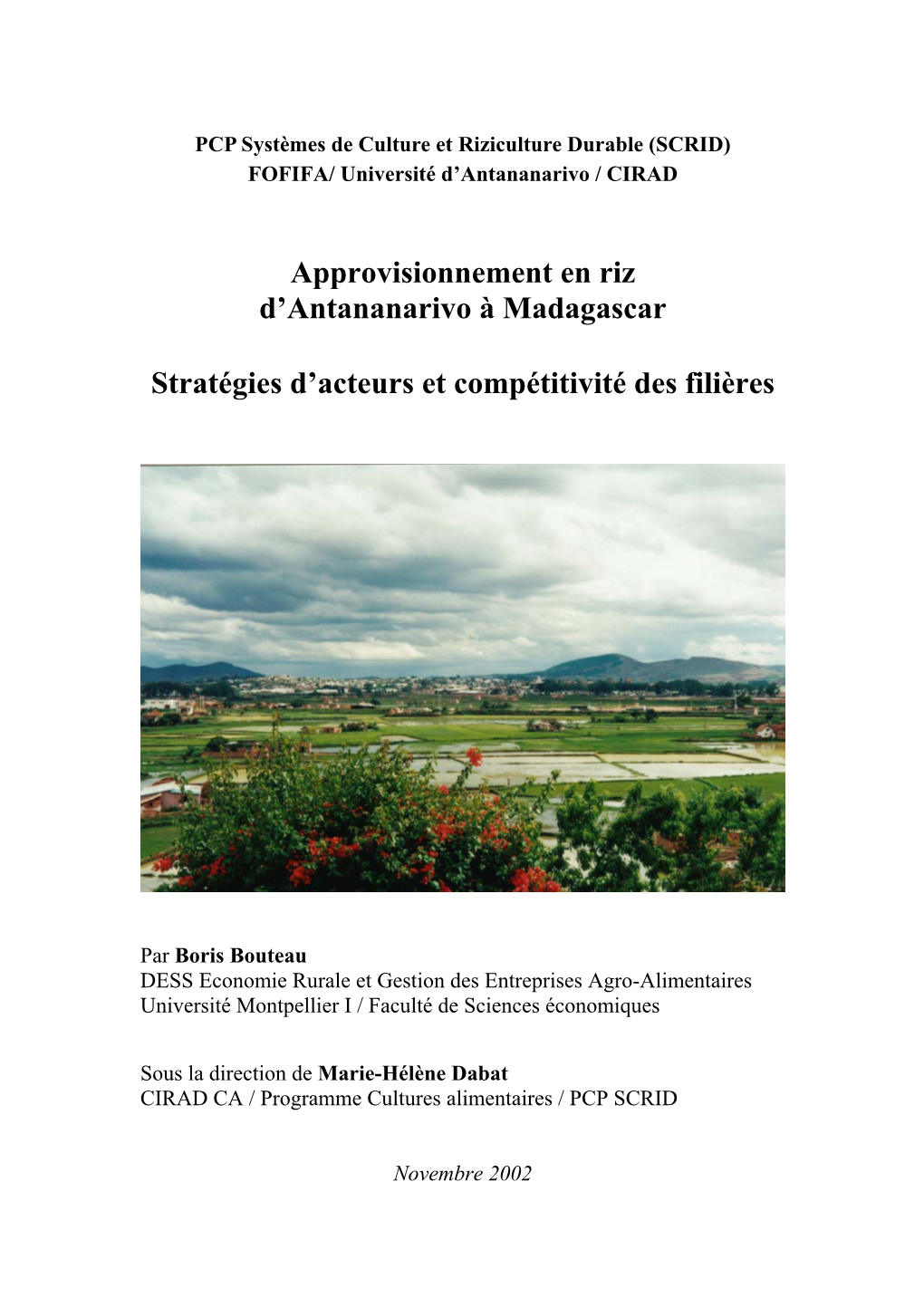 Approvisionnement En Riz D'antananarivo À Madagascar Stratégies D'acteurs Et Compétitivité Des Filières