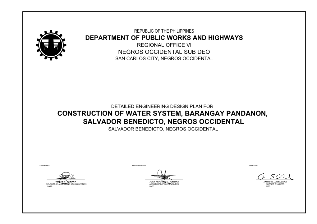 Construction of Water System, Barangay Pandanon, Salvador Benedicto, Negros Occidental Salvador Benedicto, Negros Occidental