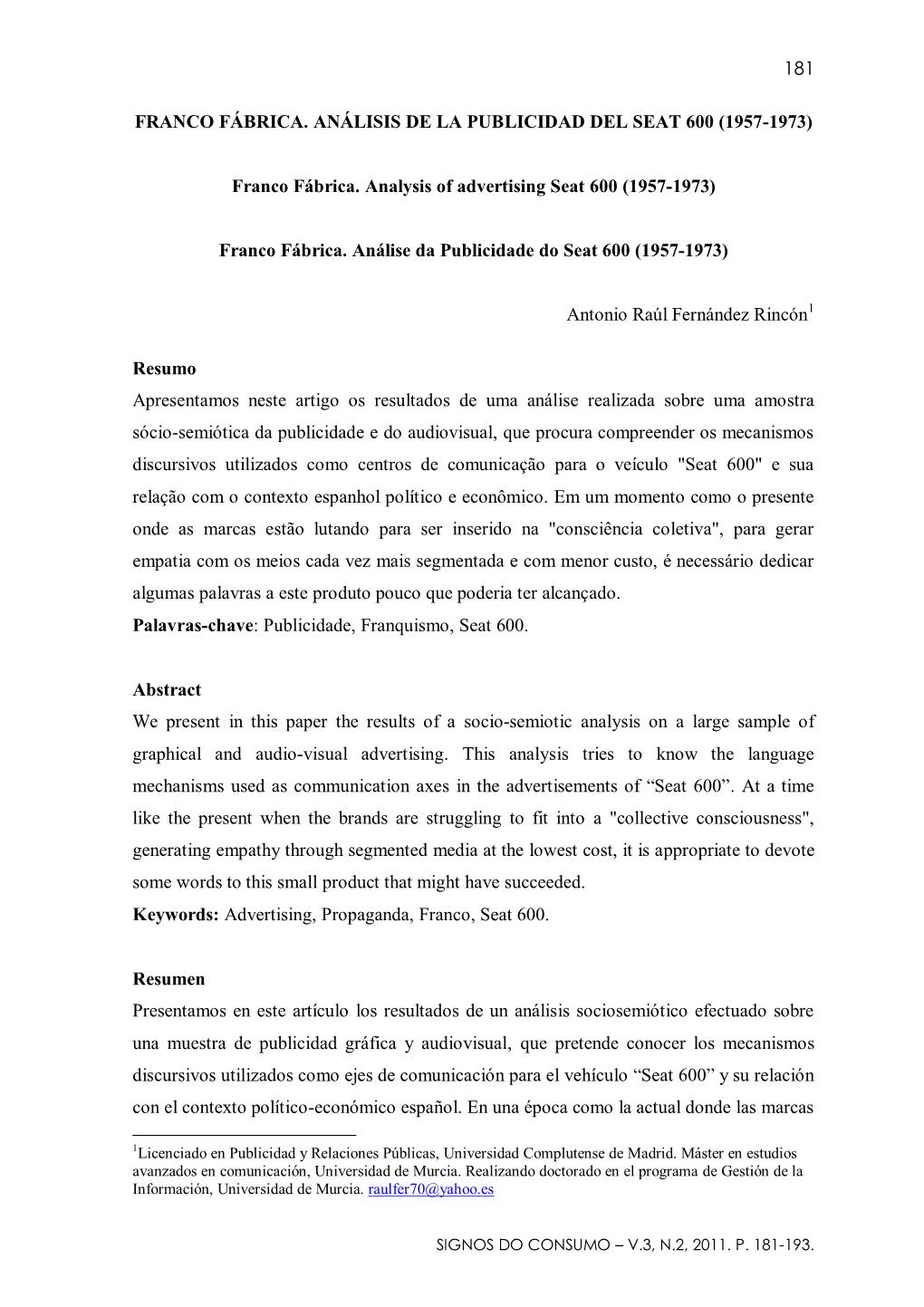 Franco Fábrica. Analysis of Advertising Seat 600 (1957-1973)