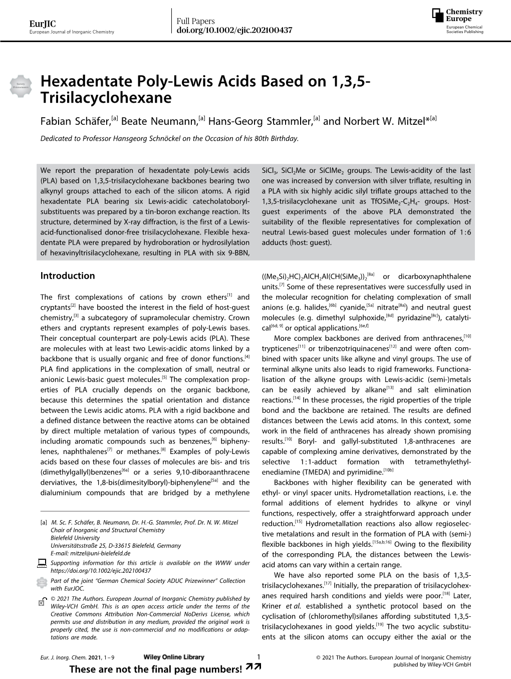 Hexadentate Poly‐Lewis Acids Based on 1,3,5‐Trisilacyclohexane