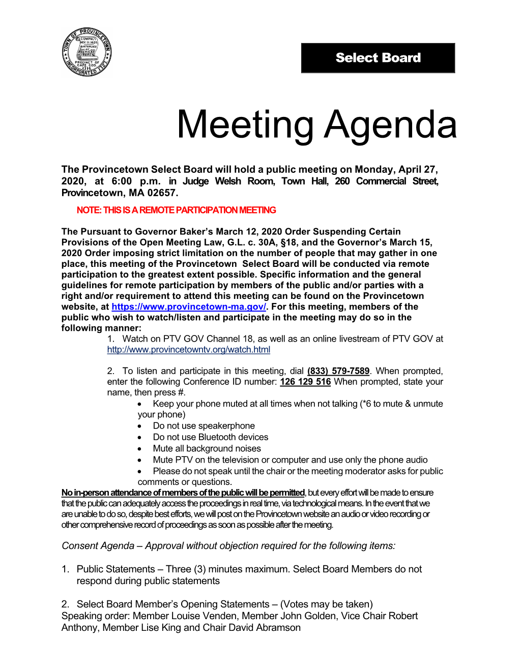 Meeting Agenda