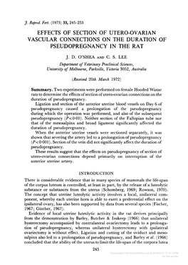 Effects of Section of Utero-Ovarian Vascular Connections on the Duration of Pseudopregnancy in the Rat