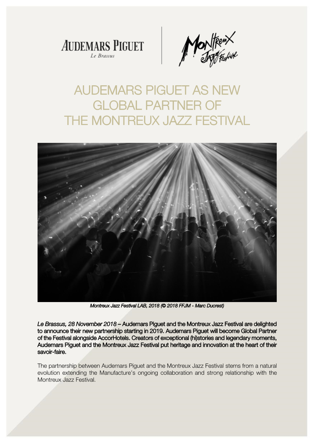 Audemars Piguet As New Global Partner of the Montreux Jazz Festival