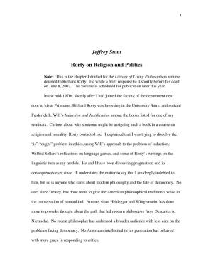 Jeffrey Stout Rorty on Religion and Politics
