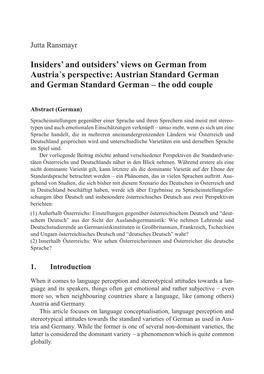 Insiders' and Outsiders' Views on German from Austria's Perspective: Austrian Standard German and German Standard German