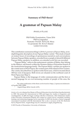 A Grammar of Papuan Malay