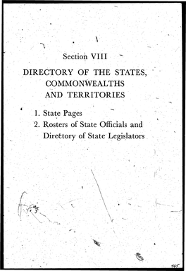 Sectioii VIII DIRECTORY of the STATES, COMMONWEALTHS and TERRITORIES