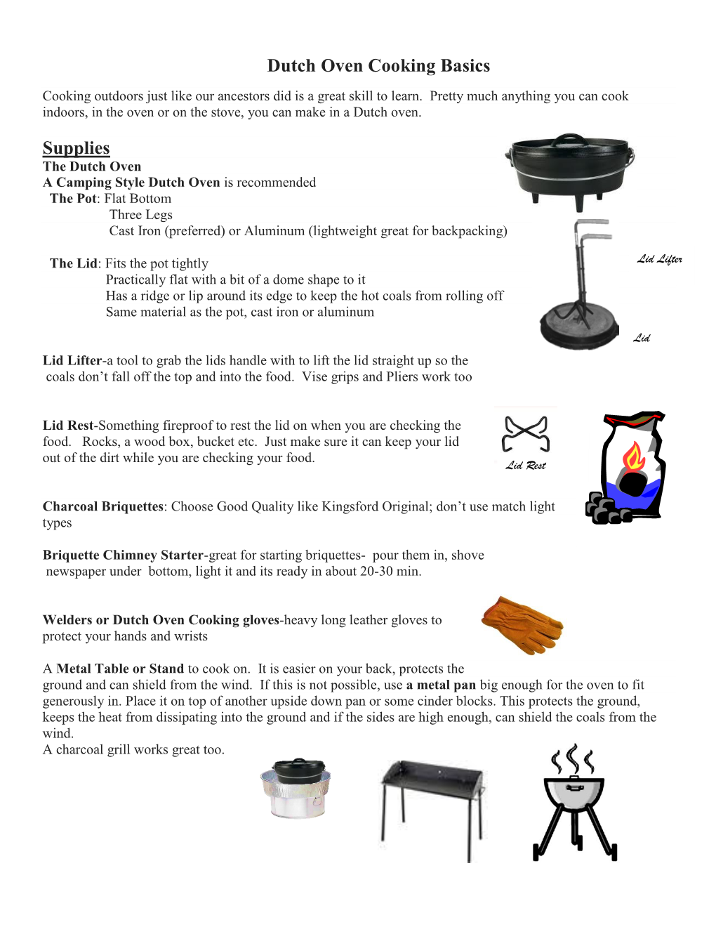 Dutch Oven Cooking Basics Supplies