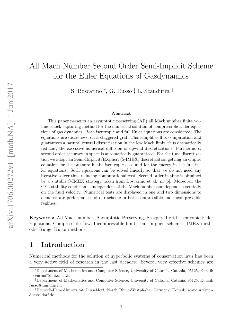 All Mach Number Second Order Semi-Implicit Scheme for the Euler Equations of Gasdynamics