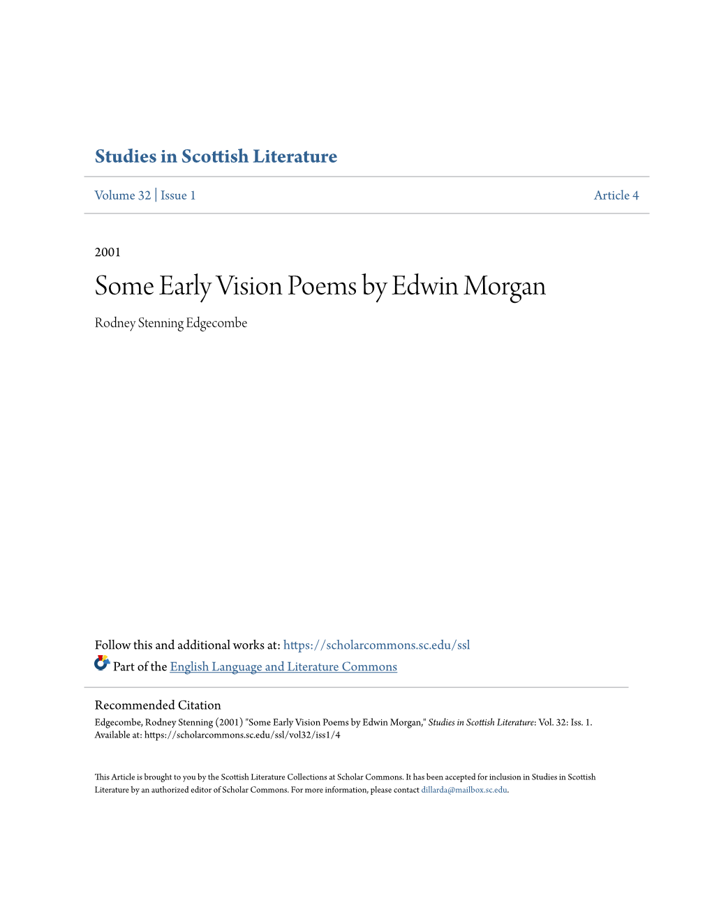 Some Early Vision Poems by Edwin Morgan Rodney Stenning Edgecombe