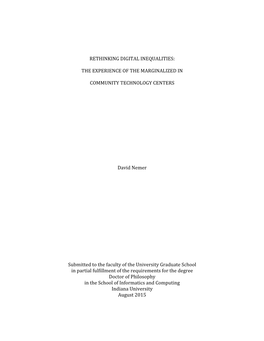 Rethinking Digital Inequalities: the Experience of the Marginalized in Community Technology Protocol Title: Centers