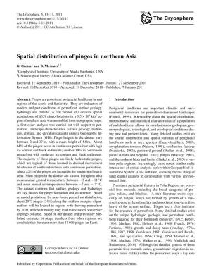 Spatial Distribution of Pingos in Northern Asia