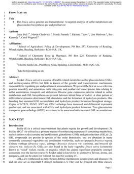 The Eruca Sativa Genome and Transcriptome