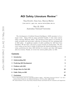 AGI Safety Literature Review Arxiv:1805.01109V2 [Cs.AI] 21 May 2018