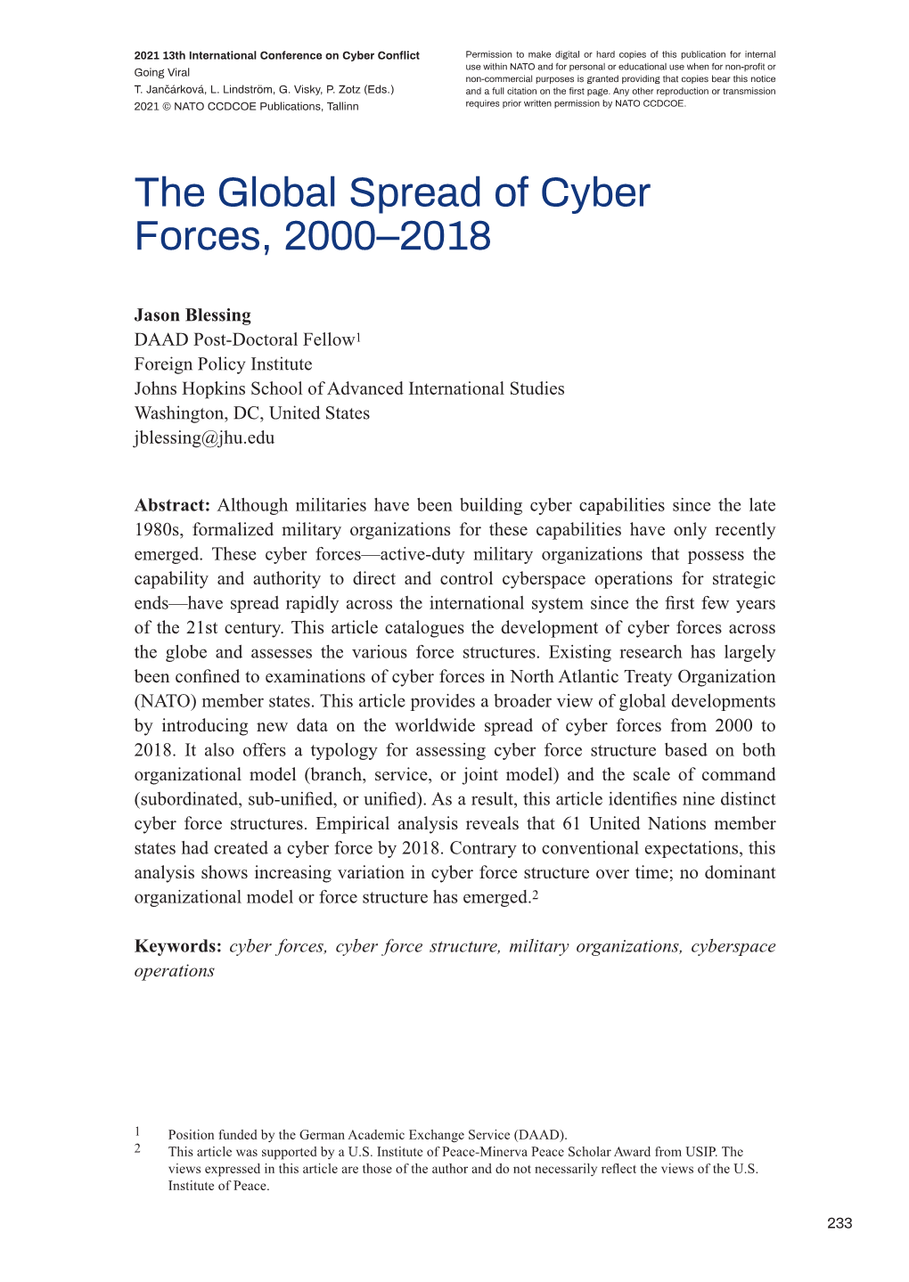 The Global Spread of Cyber Forces, 2000–2018