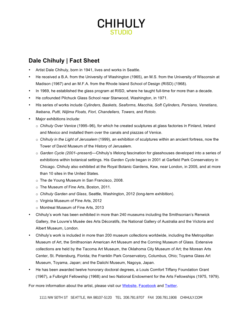 Dale Chihuly | Fact Sheet