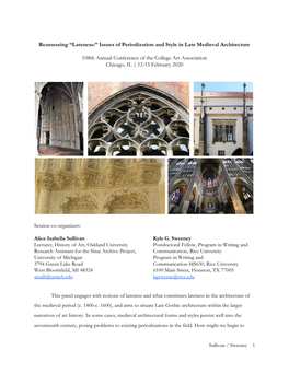 Reassessing “Lateness:” Issues of Periodization and Style in Late Medieval Architecture