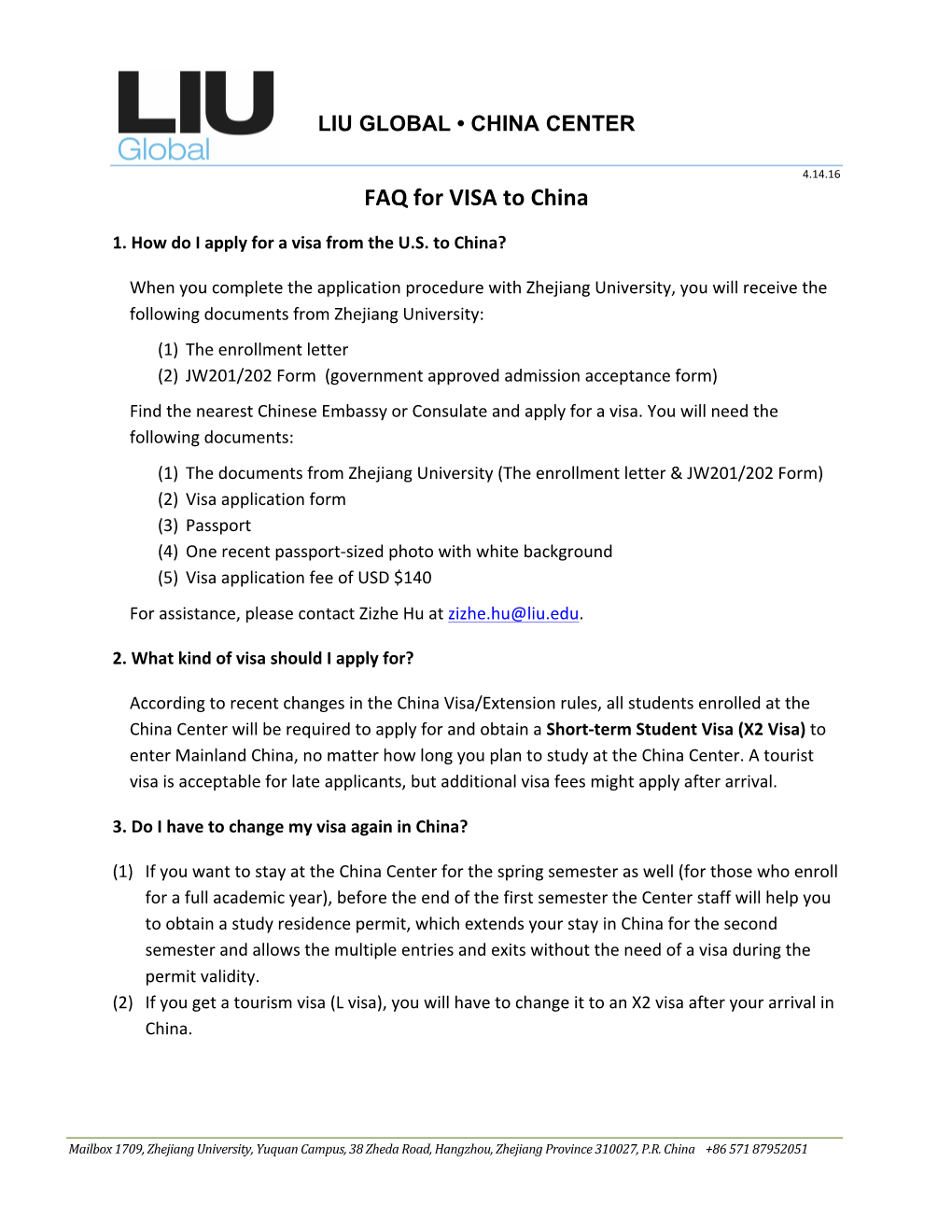 FAQ for VISA to China