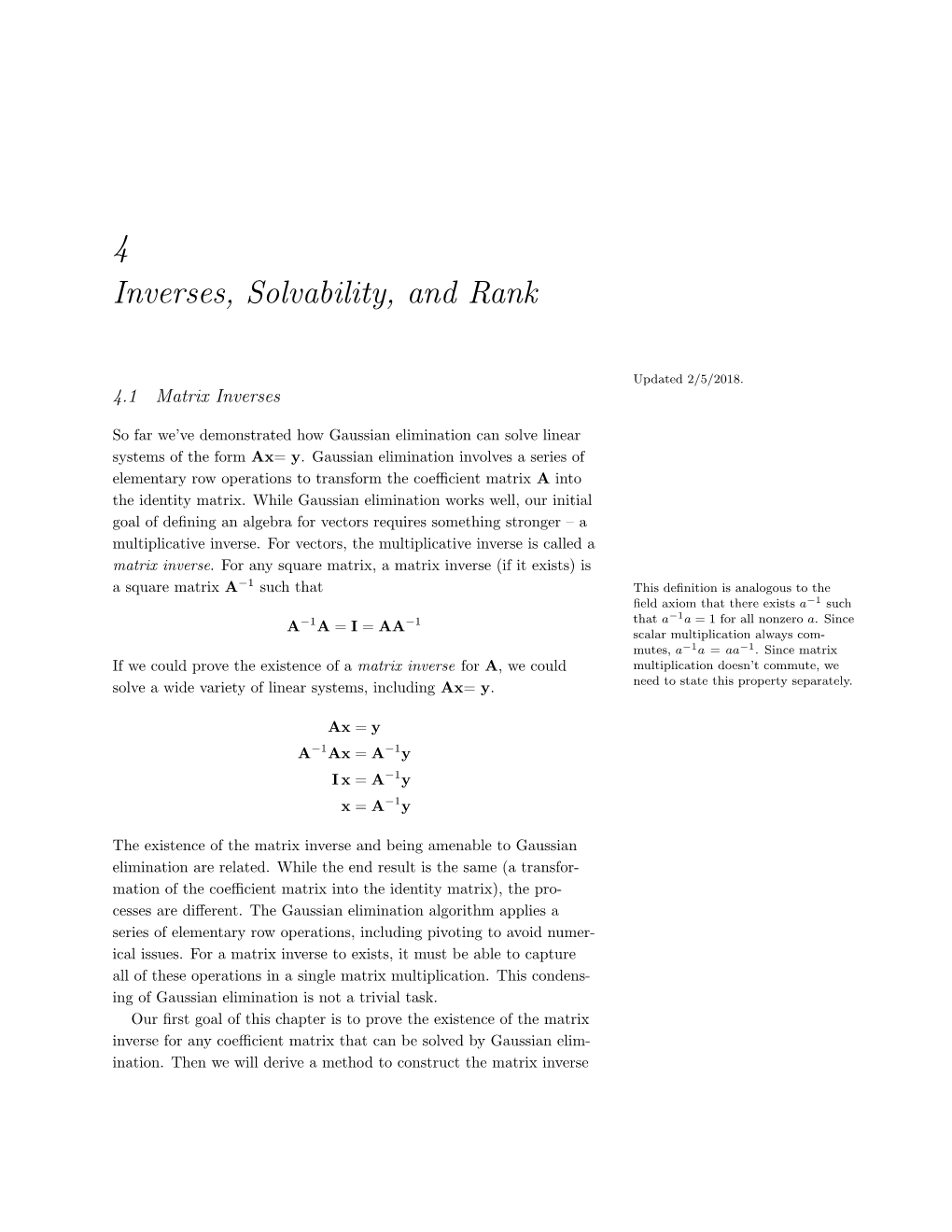 4 Inverses, Solvability, and Rank