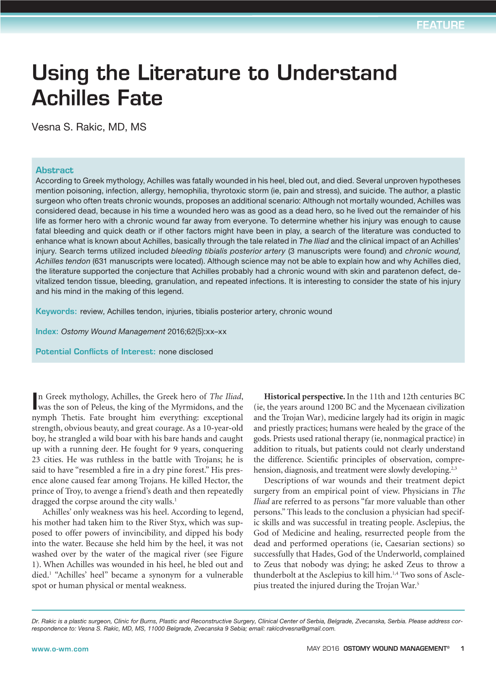 2016 Using the Literature to Understand Achilles' Fate