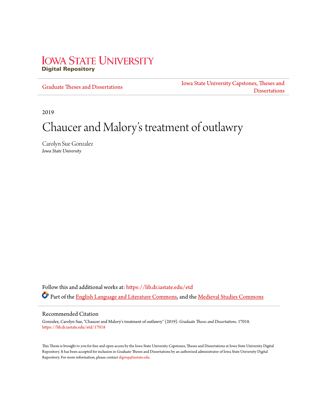 Chaucer and Malory's Treatment of Outlawry