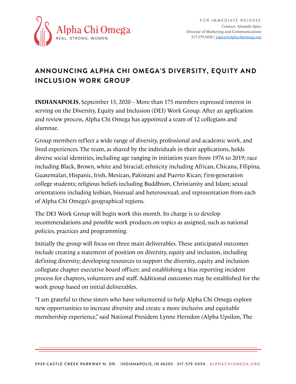 Announcing Alpha Chi Omega's Diversity, Equity And