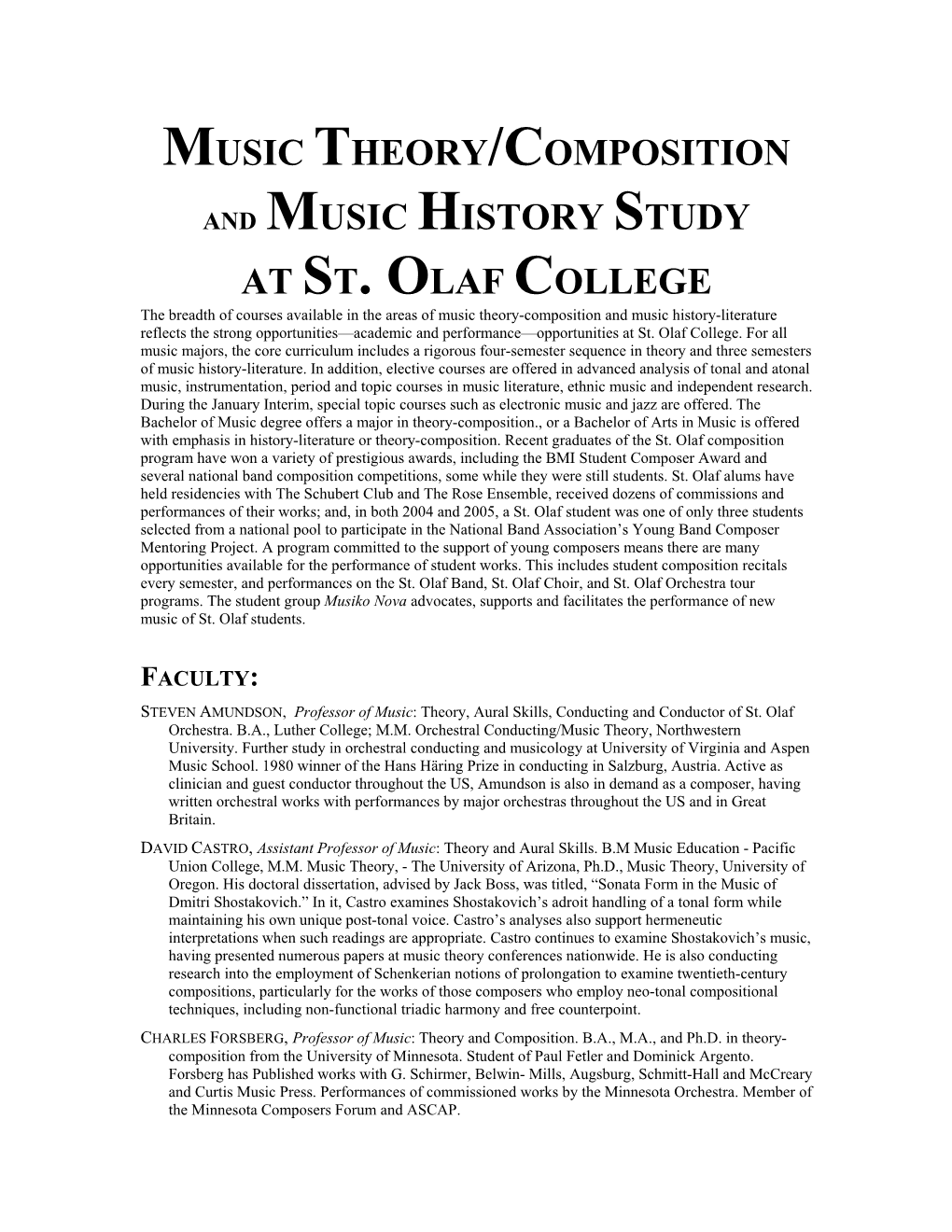Music Theory/Composition and Music History Study at St