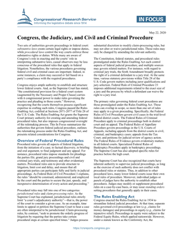 Congress, the Judiciary, and Civil and Criminal Procedure