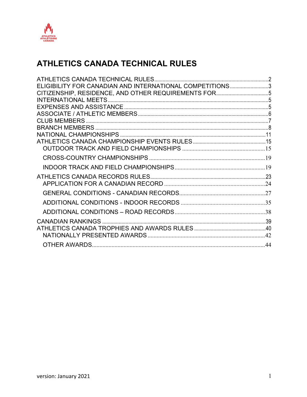 Athletics Canada Technical Rules